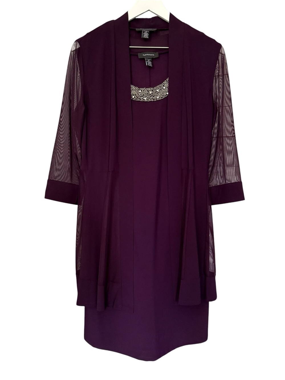 R&M Richards Purple Beaded Rhinestone Dress Jacket Mother Of Bride Formal Dress